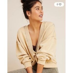 Free People Movement Go for Gold Women Beige XS Twist Front Sweatshirt Pullover